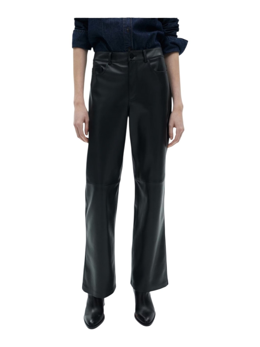 Mango Black Faux Leather Wide-Leg Pants